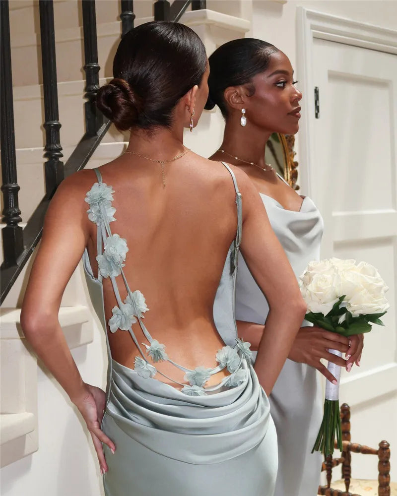 Floral Draped Backless Maxi Dress
