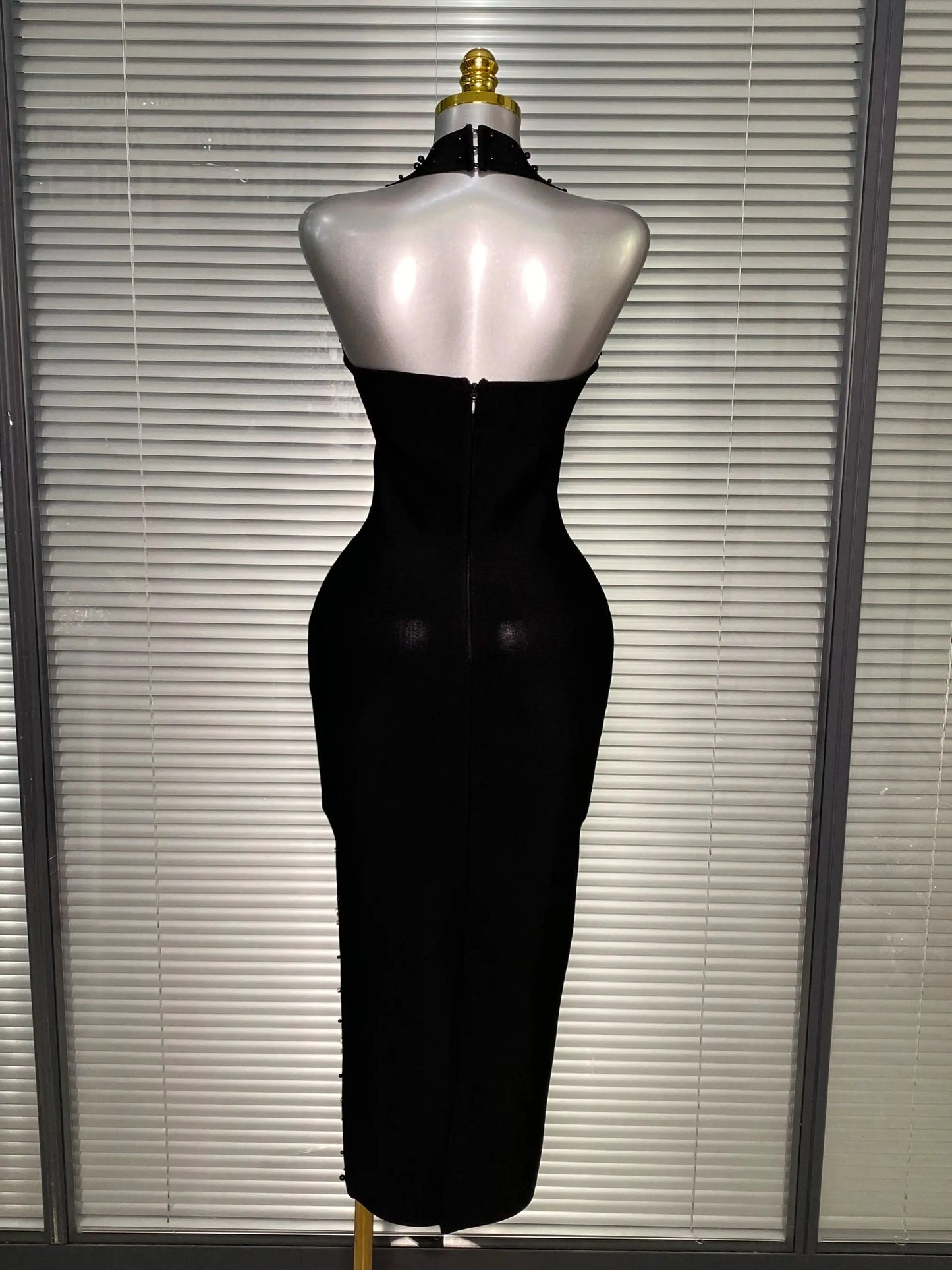 Halter Long Crystal Beaded Bandage Dress