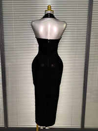 Halter Long Crystal Beaded Bandage Dress