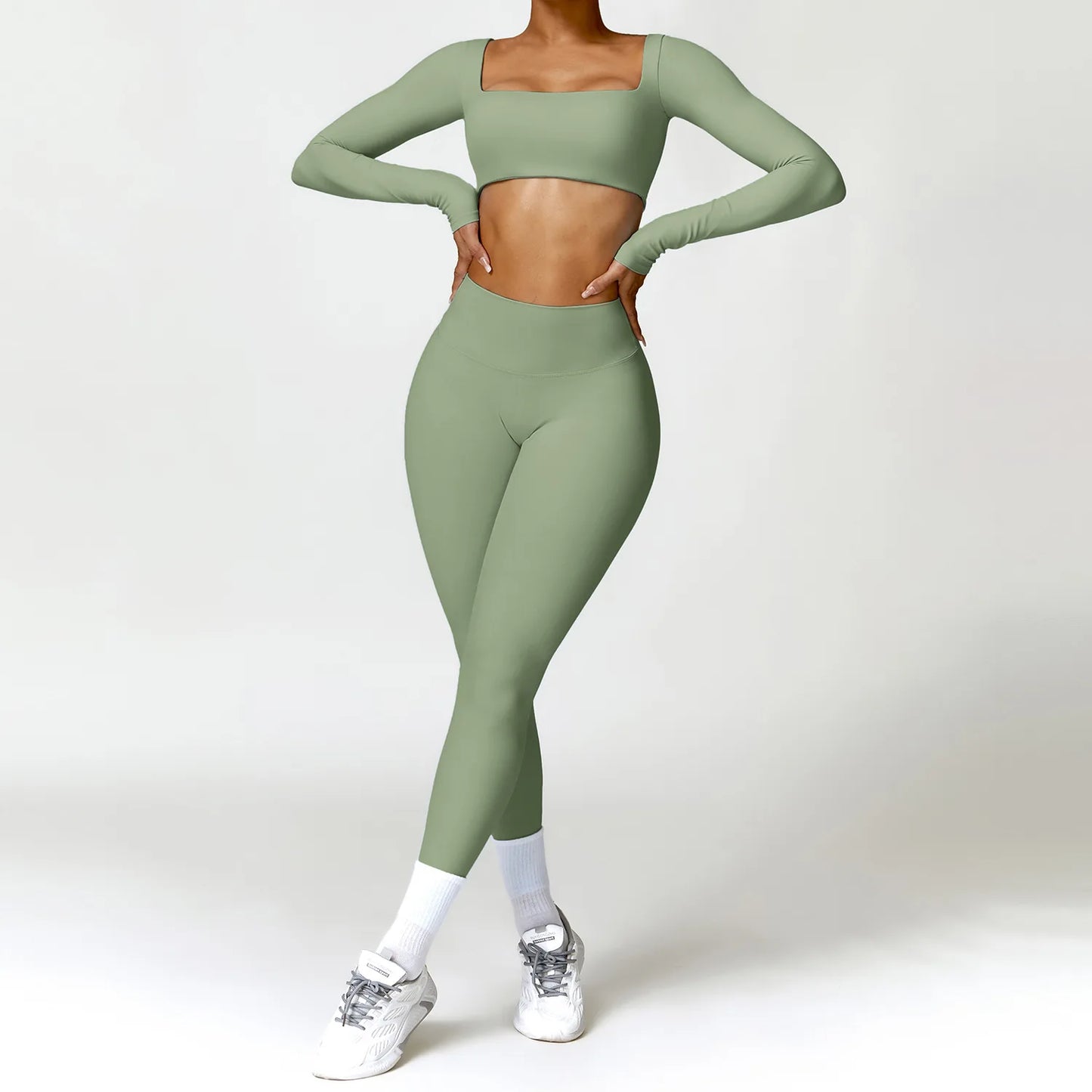 Square Neck Long Sleeve Seamless Activewear Set