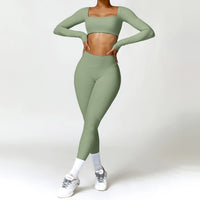 Square Neck Long Sleeve Seamless Activewear Set