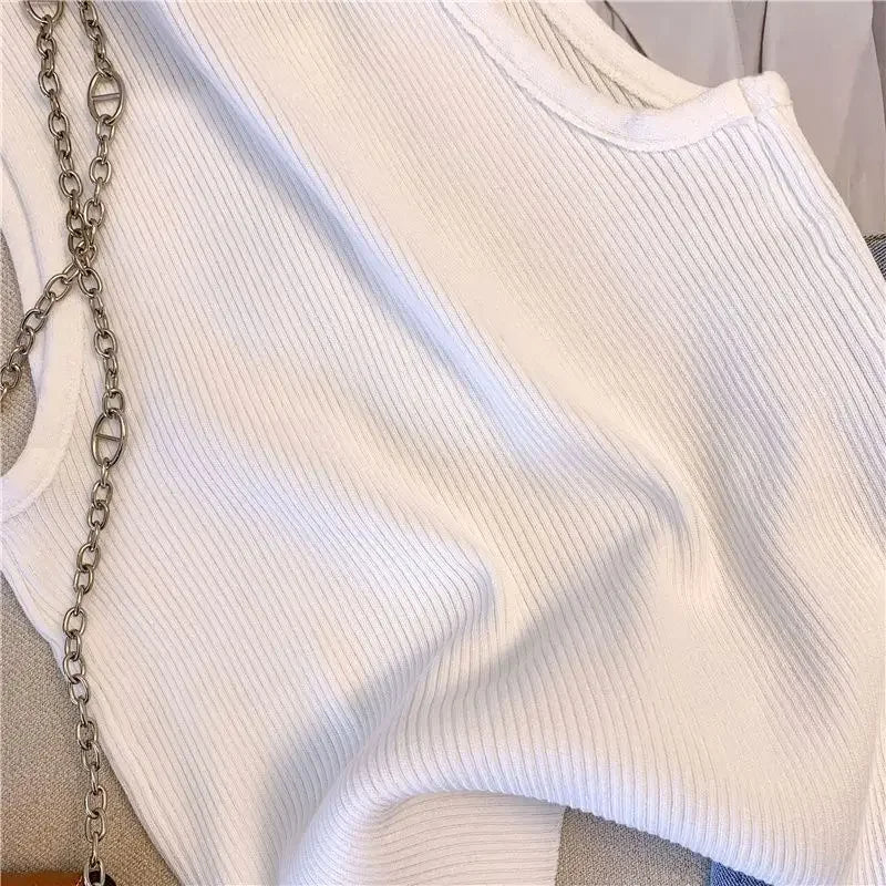 Embroidered Flare Chic Diamonds O-Neck Tank Top