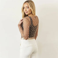 Pearl Mesh See Through Long Sleeve T-shirt