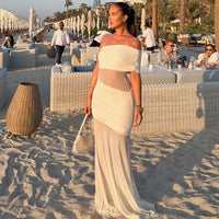 One Shoulder Mesh Sexy Maxi Dress