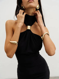 Metal Buckle Turtleneck  Maxi Dress
