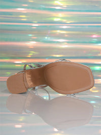 Rhinestone Chain Square Toe Thick Heels