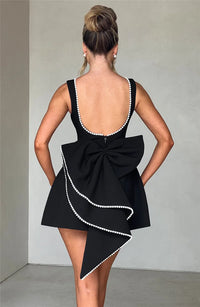 Pearl Bow Backless Sexy Mini Dress