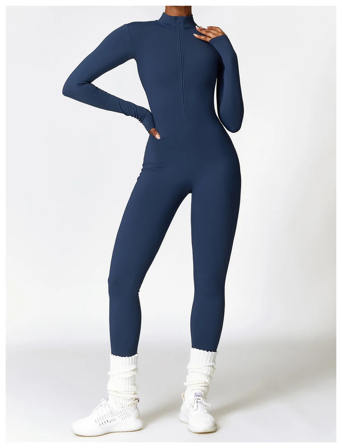 Long Sleeved One-piece Zipper Jumpsuit