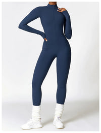 Long Sleeved One-piece Zipper Jumpsuit