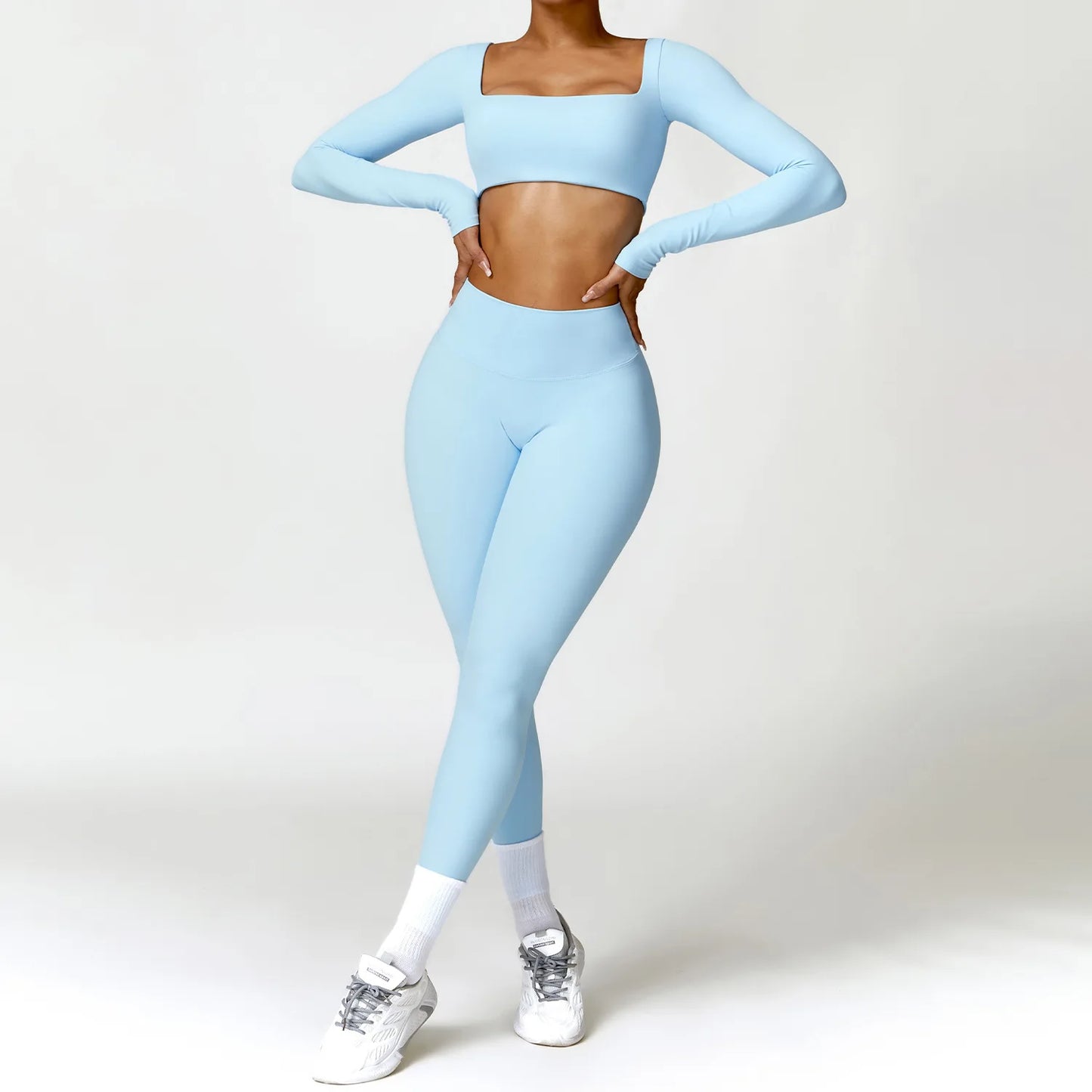 Square Neck Long Sleeve Seamless Activewear Set