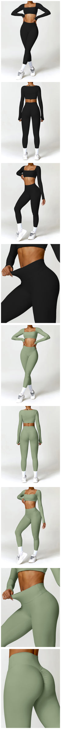 Square Neck Long Sleeve Seamless Activewear Set