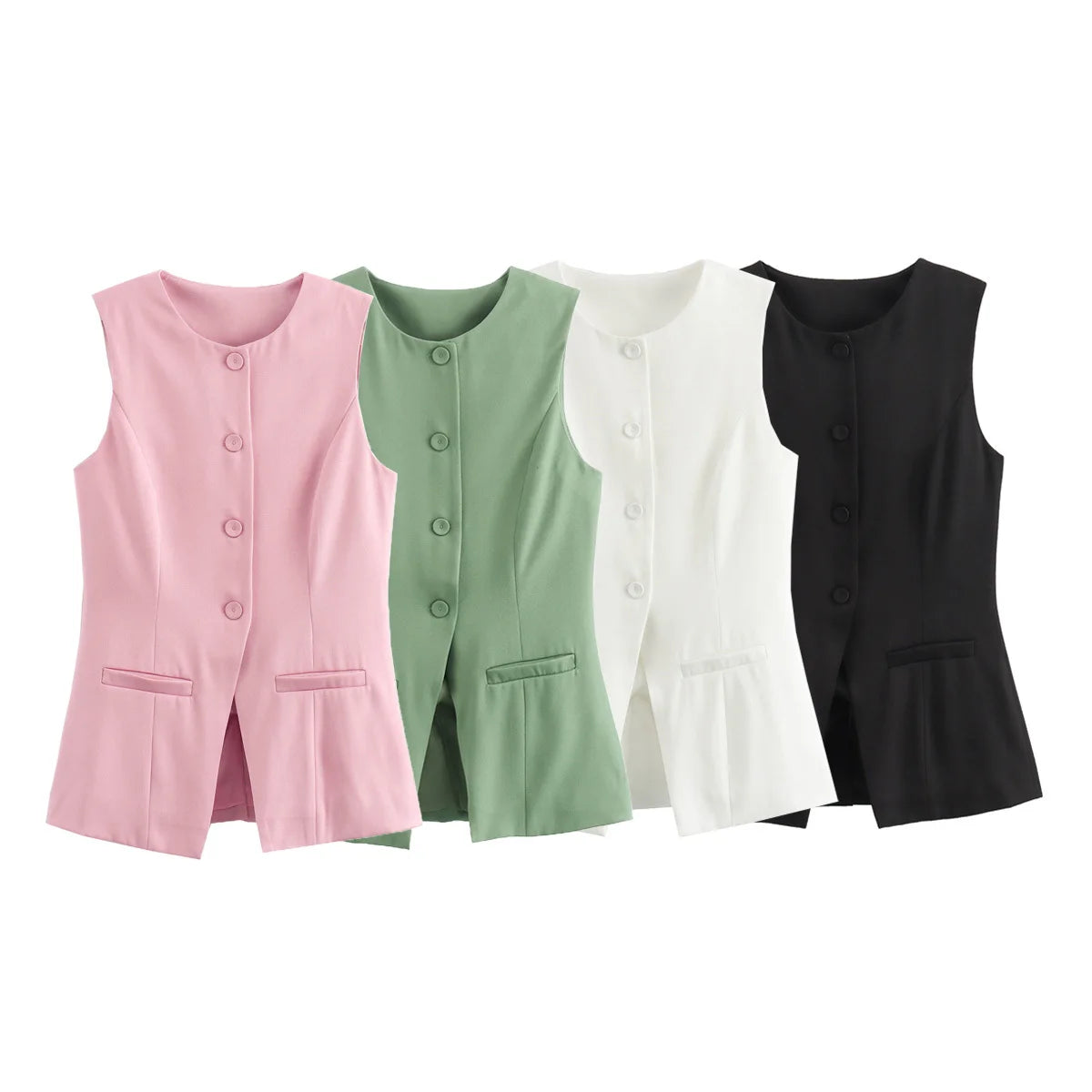 White Sleeveless Button Tailored Vest