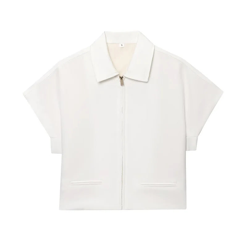 Short Sleeve Zipper Cropped Jacket
