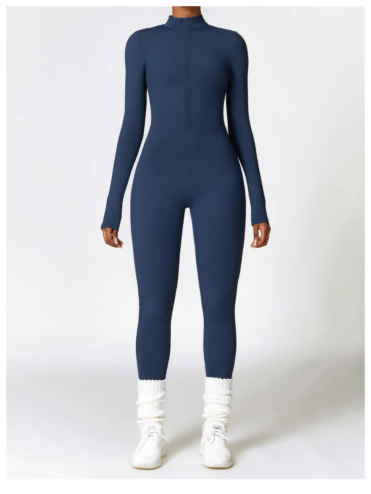 Long Sleeved One-piece Zipper Jumpsuit