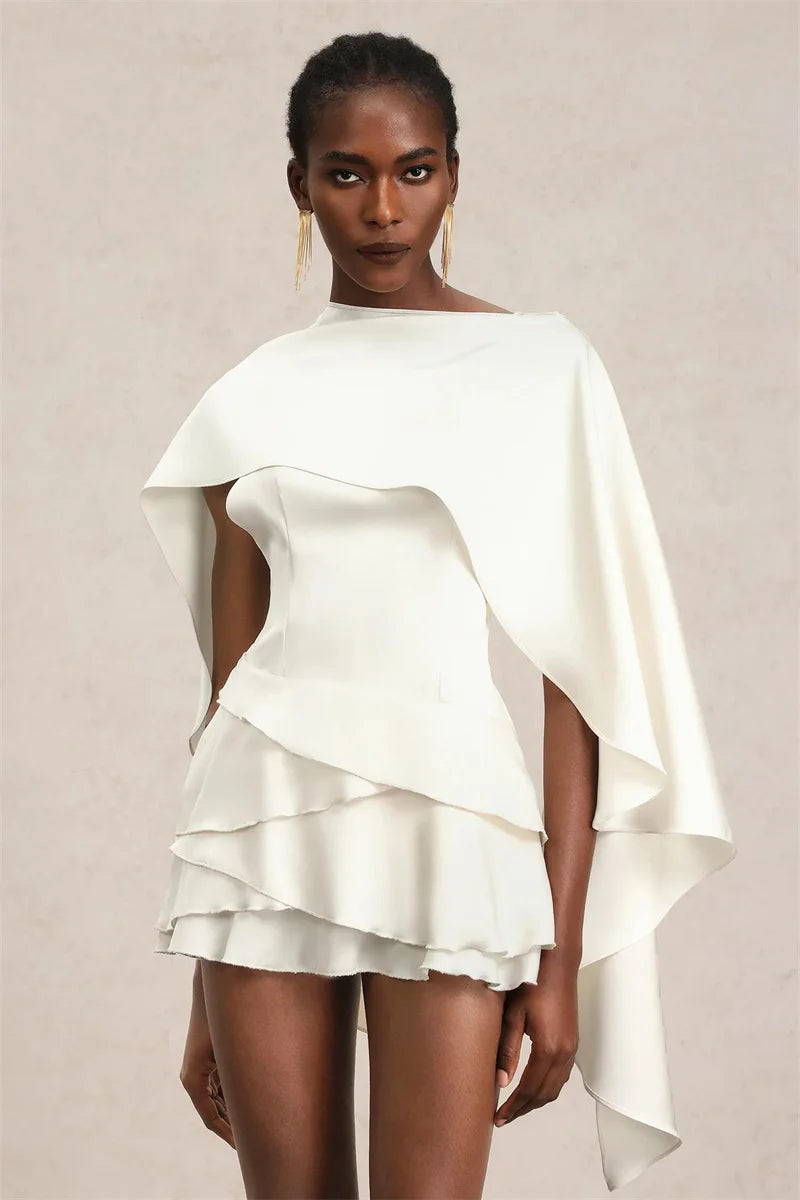 Shawl Sleeve Ruffle Sexy Mini Dress