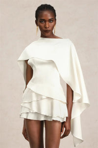 Shawl Sleeve Ruffle Sexy Mini Dress