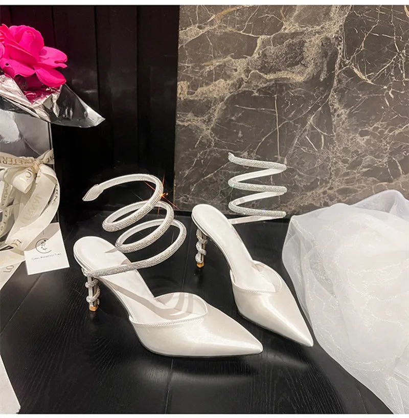 Luxury Rhinestones Snake Coiled Pumps