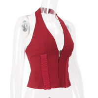Cross Tie Zipper Slim Vest Halter Top