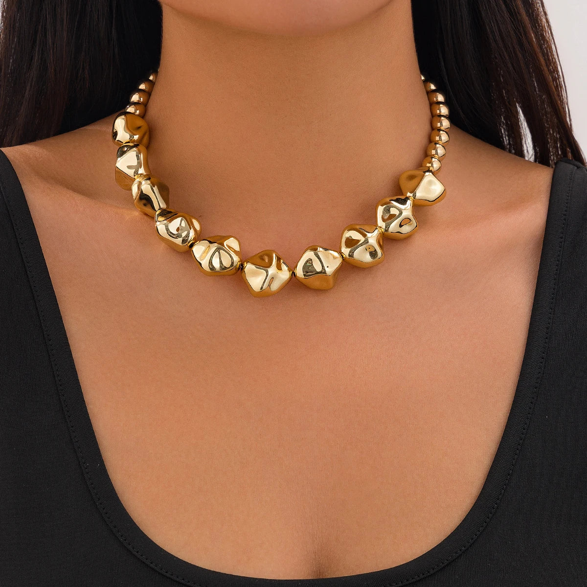 Irregular Geometric CCB Beads Choker Necklace Charm Bracelet Set