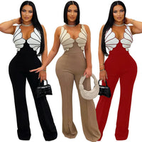 V-Neck Wide Leg  Sleeveless  Patchwork Jumpsuit