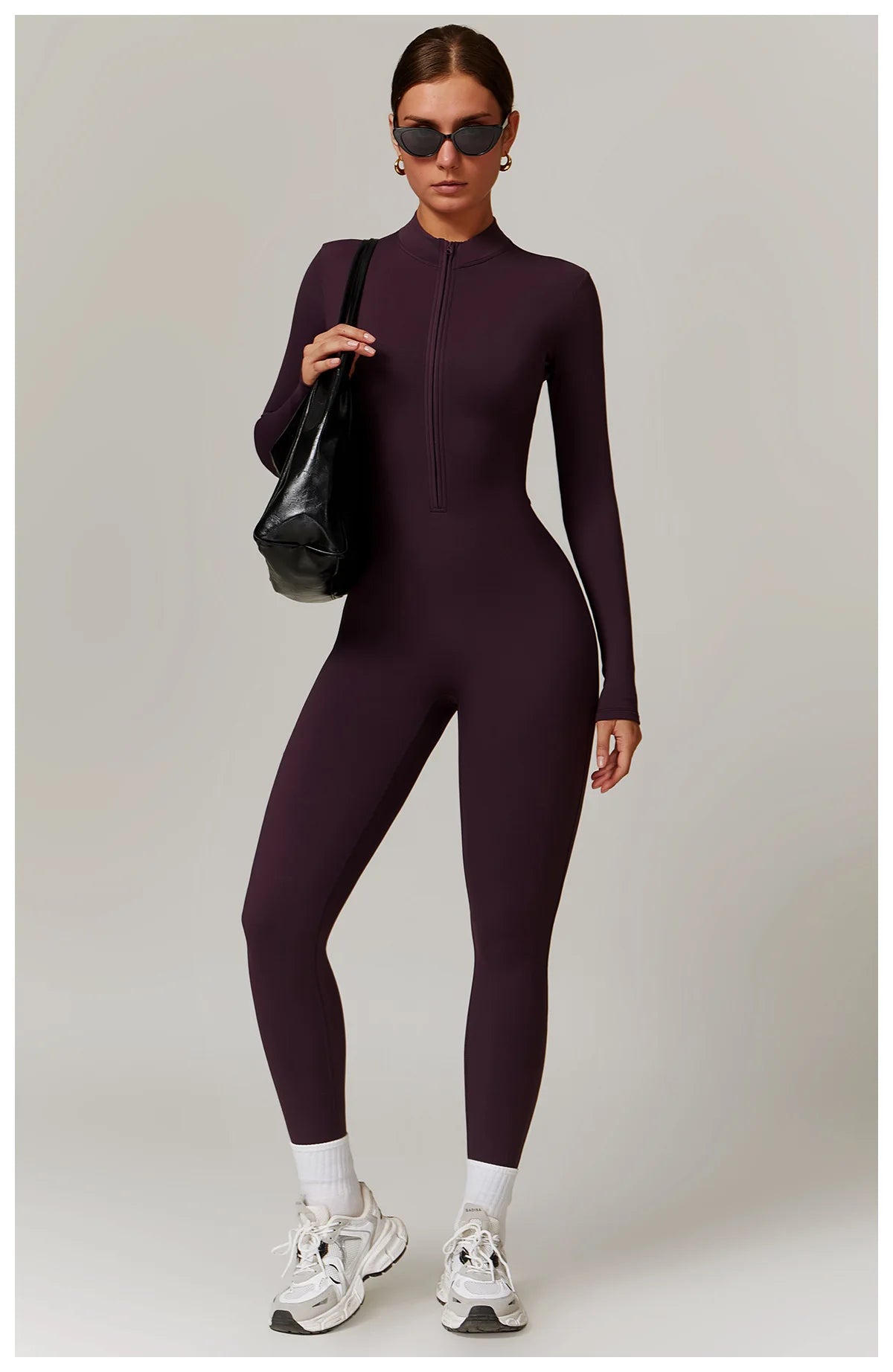 Long Sleeved One-piece Zipper Jumpsuit