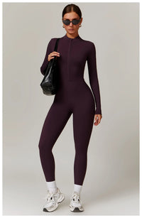 Long Sleeved One-piece Zipper Jumpsuit