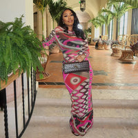 See Through Colorful Print Midnight Coquette Sheer Maxi Dress