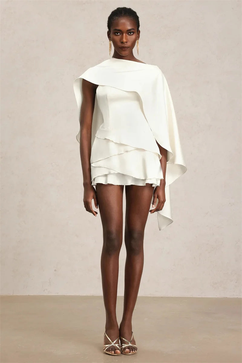 Shawl Sleeve Ruffle Sexy Mini Dress