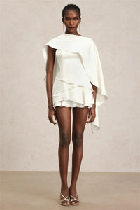 Shawl Sleeve Ruffle Sexy Mini Dress