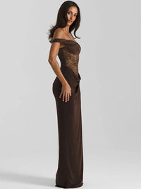 One Shoulder Lace See Through Sexy Maxi Dress