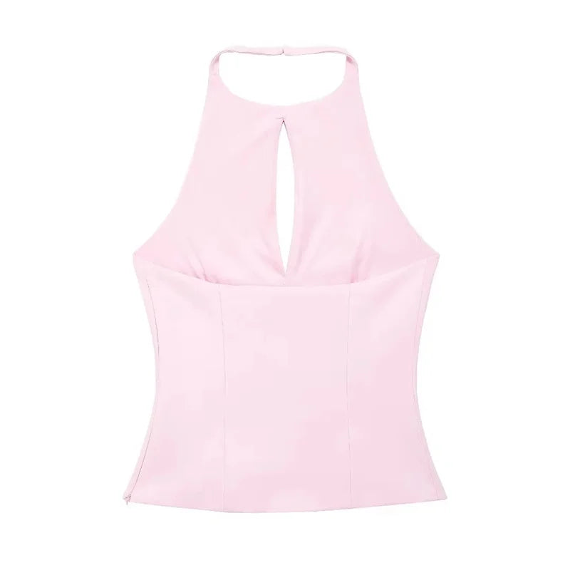 Bow Rhinestone Cut Out Backless Top