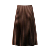 Pleated Long Draped Satin Midi Skirt