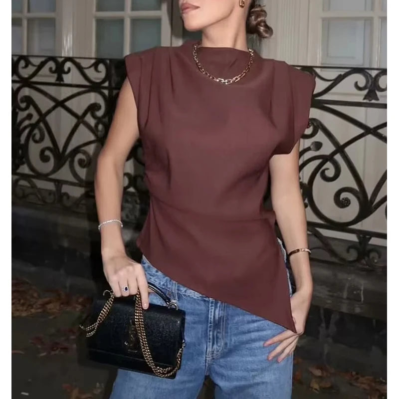 Asymmetric Ruched Sleeveless Tank Top