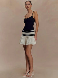 Spaghetti Strap Sleeveless Backless Ruffle Patchwork Mini Dress