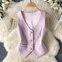 Single Breasted Basic Camisole+Zipper Design Pleated Skirt Set