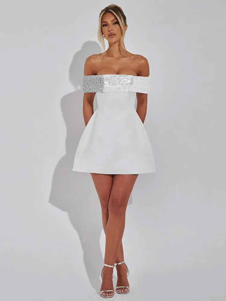 Off-shoulder Sequins Strapless Sexy Mini Dress