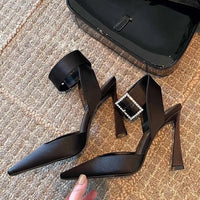 Luxury Satin Rhinestones Square Buckle Pumps