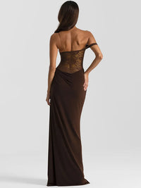 One Shoulder Lace See Through Sexy Maxi Dress