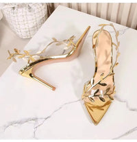 Gold Leaf Elegant Pointed Toe Thin High Heels